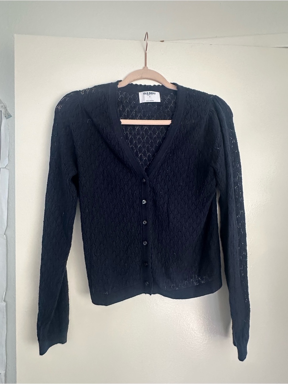 Old Navy Black Pointelle V-Neck Button-Up Cardigan - Picture 1 of 3
